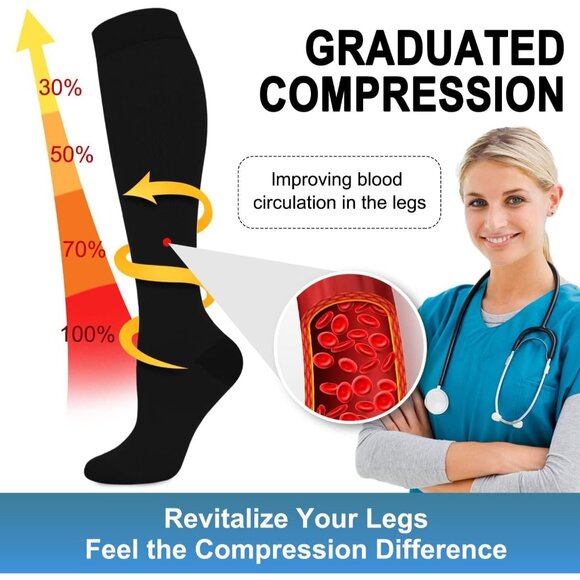 Women's Multi Color 6 Pairs Compression Socks 15-20mmhg Compression Stockings - Picture 3 of 6